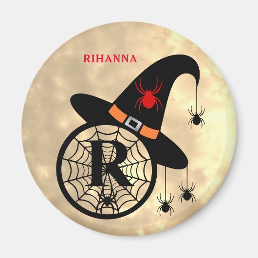 Aimant Monogramme R Halloween Sky Witch Nom des araignées (Devant)