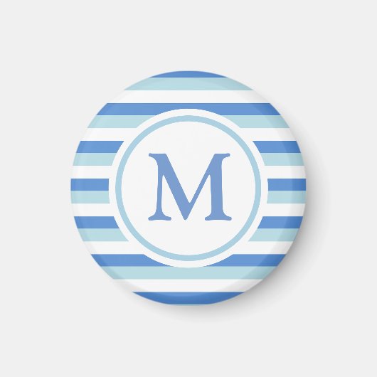 Aimant Monogramme rayé bleu et blanc (Devant)