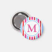 Aimant Monogramme rayures bonbons rouge et bleu vif (Recto/Verso)