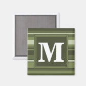 Aimant Monogramme rayures vert olive (Recto/Verso)