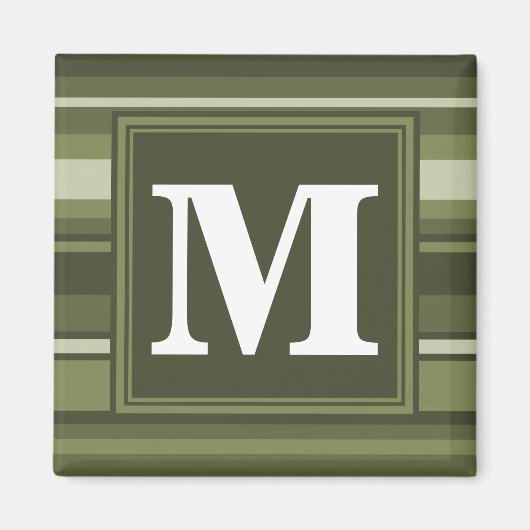 Aimant Monogramme rayures vert olive (Devant)