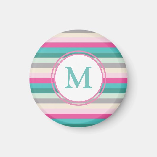 Aimant Monogramme Rose Bleu et Vert (Devant)