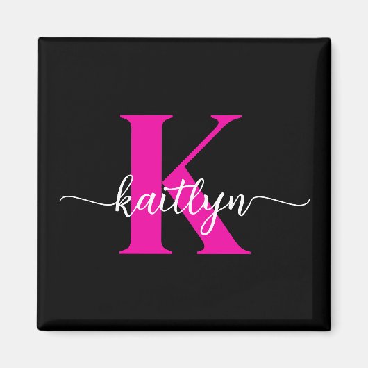 Aimant Monogramme Rose Chaude Noir (Devant)