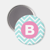 Aimant Monogramme rose chevron bleu clair tendance (Recto/Verso)