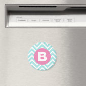 Aimant Monogramme rose chevron bleu clair tendance (In Situ (Lave-vaisselle))