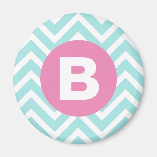 Aimant Monogramme rose chevron bleu clair tendance (Devant)