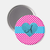 Aimant monogramme rose et blanc pois (Recto/Verso)
