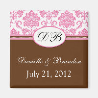 Monogramme rose et Brown magnétique Mariage damass