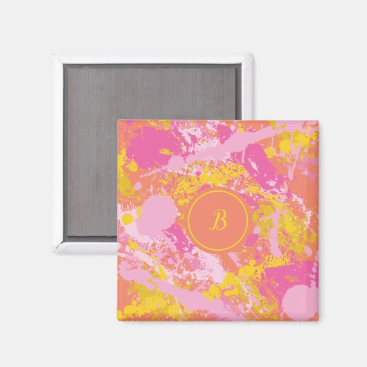 Aimant Monogramme rose et orange (Recto/Verso)