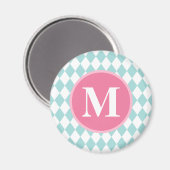 Aimant Monogramme rose Motif Aqua Blue Diamonds (Recto/Verso)
