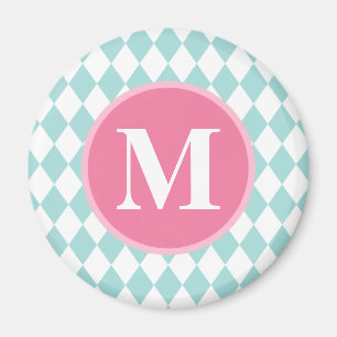 Aimant Monogramme rose Motif Aqua Blue Diamonds