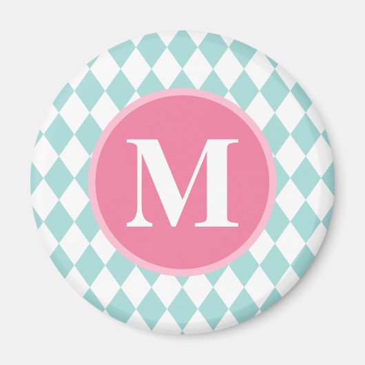 Aimant Monogramme rose Motif Aqua Blue Diamonds (Devant)