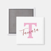 Aimant Monogramme Rose | Nom Personnalisé (Recto/Verso)