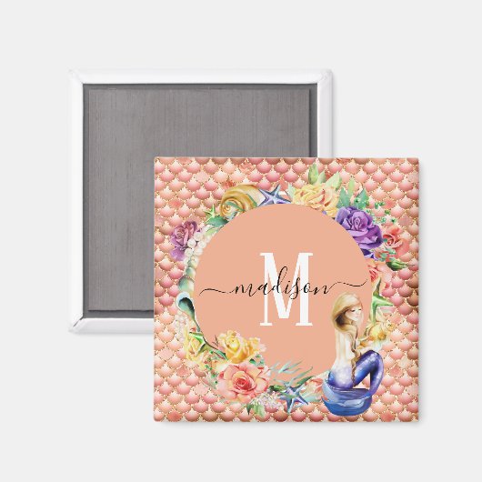 Aimant Monogramme Rose or Parties scintillant sirène éche (Recto/Verso)