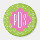 Aimant Monogramme rose + vert Quatrefoil (Devant)