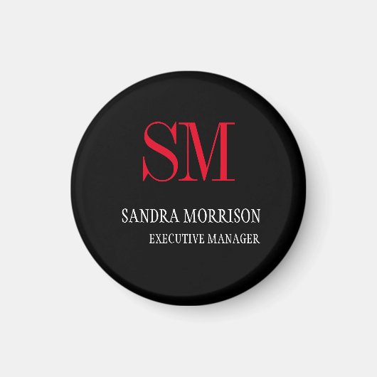 Aimant Monogramme rouge noir minimaliste (Devant)