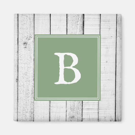 Aimant Monogramme Rustique Vert (Devant)