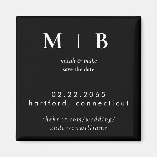 Aimant Monogramme simple B/W Mariage Enregistrer la date (Devant)