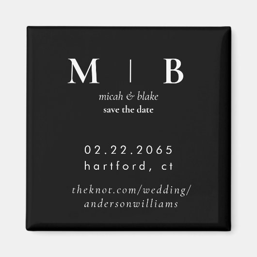 Aimant Monogramme simple B/W Mariage Enregistrer la date (Devant)