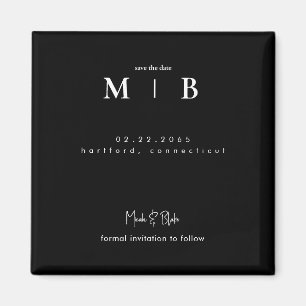 Aimant Monogramme simple et élégant Mariage noir Enregist