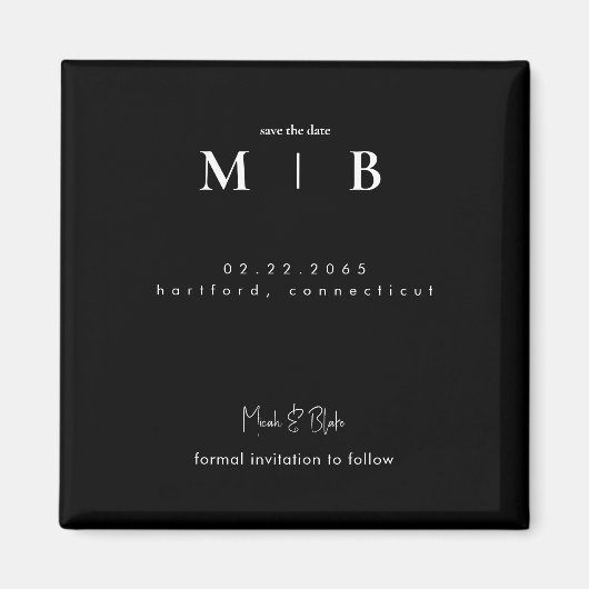 Aimant Monogramme simple et élégant Mariage noir Enregist (Devant)