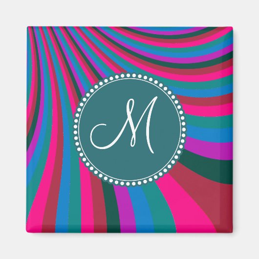 Aimant Monogramme Super Magenta Bleu rayures (Devant)