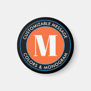Aimant Monogramme & Texte Gras Noir Blanc Orange & Bleu