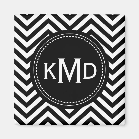 Aimant Monogramme trio classique noir blanc Chevron (Devant)