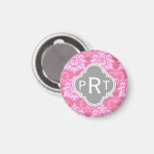 Aimant Monogramme trio damassé rose (Recto/Verso)