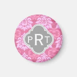 Aimant Monogramme trio damassé rose