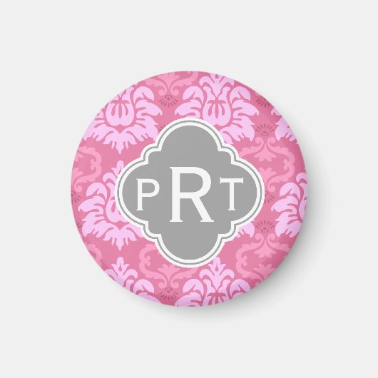 Aimant Monogramme trio damassé rose (Devant)