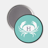 Aimant Monogramme Turquoise Bleu Blanc Marine Bleu Crabe  (Recto/Verso)