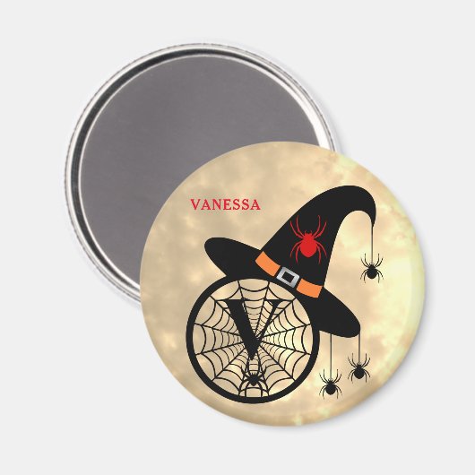 Aimant Monogramme V Halloween Sky Witch Nom des araignées (Recto/Verso)