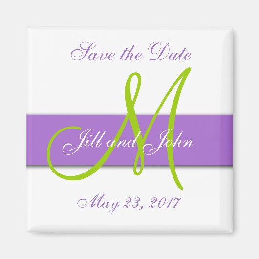 Aimant Monogramme vert violet Enregistrer l'aimant de dat (Devant)