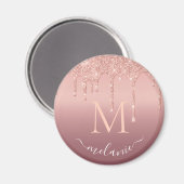 Aimant Monogramme Votre nom Rose Gold Blush Parties scint (Recto/Verso)