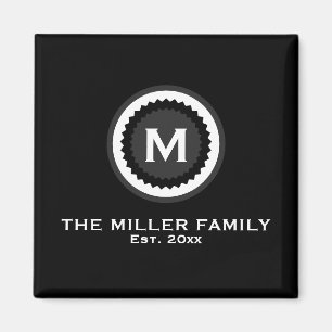 Aimant Monogrammed Family Name & Date   Black