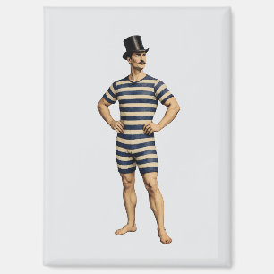 Aimant Monsieur victorien nageant en maillot de bain rayé