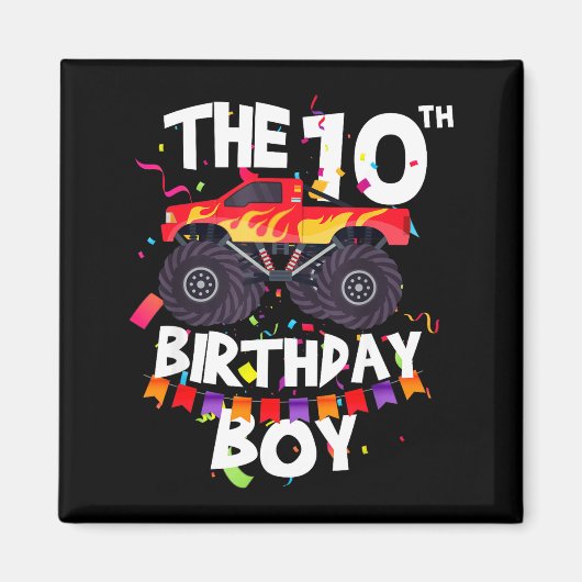 Aimant Monster Truck 10th Birthday Boy Funny 10 Years Old (Devant)