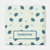 Aimant Monstère tropicale monogramme feuille sur bleu (Devant)