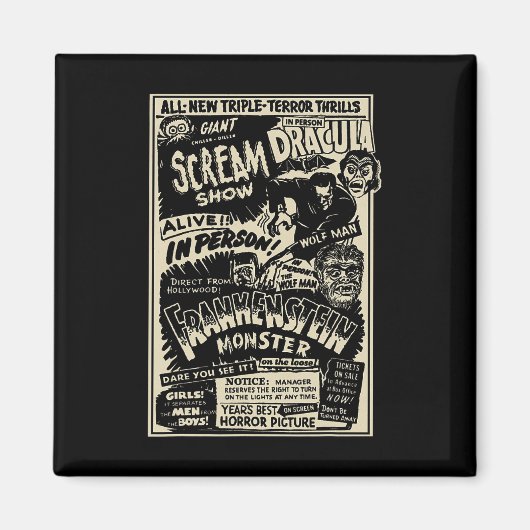 Aimant Monstre de film d'horreur Mummy Dracula Werewolf F (Devant)