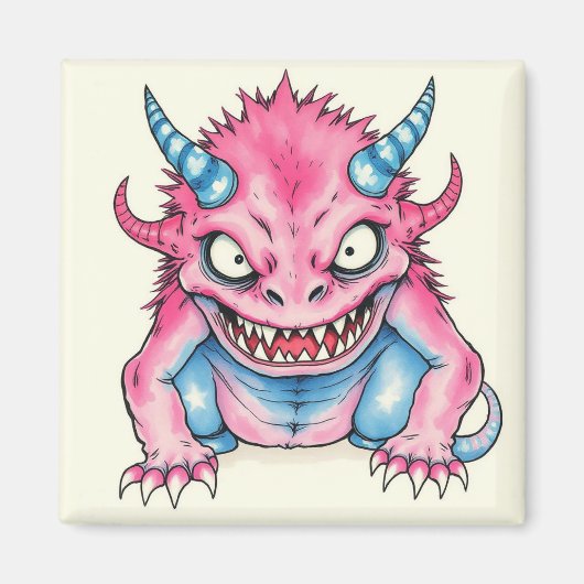 Aimant Monstre rose et bleu (Devant)