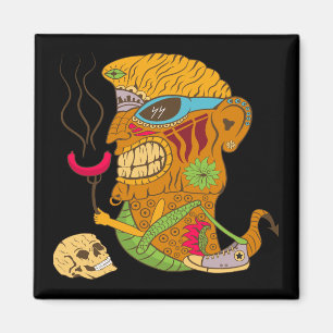 Aimant Monstre Tiki Barbecue avec Saucisse et Crâne Humai
