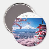 Aimant Mont Fuji peint en saison de cerisier en fleurs (Recto/Verso)