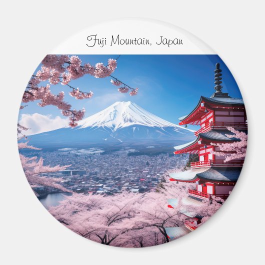 Aimant Mont Fuji peint en saison de cerisier en fleurs (Devant)