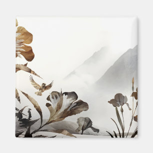 Aimant Montagne Misty Zen Oiseaux Minimaliste Nature