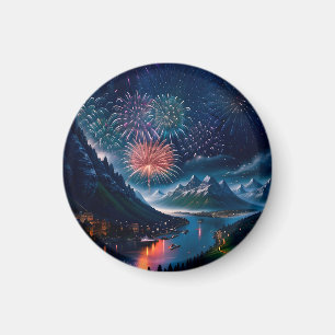 Aimant Montagne Twilight avec feux d'artifice