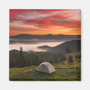 Aimant Montagnes   Camping Foggy Sunrise
