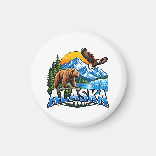 Aimant Montagnes d'Alaska et ours (Devant)