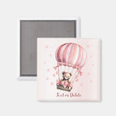 Aimant Montgolfière Ourson Rose Mignon Aquarelle (Recto/Verso)