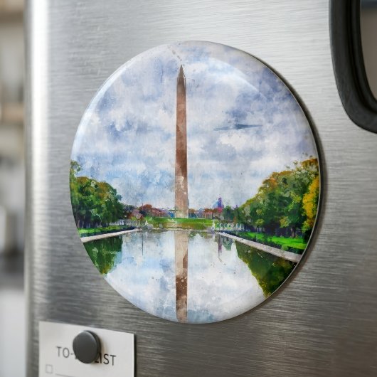 Aimant Monument de Washington aquarelle avec reflet